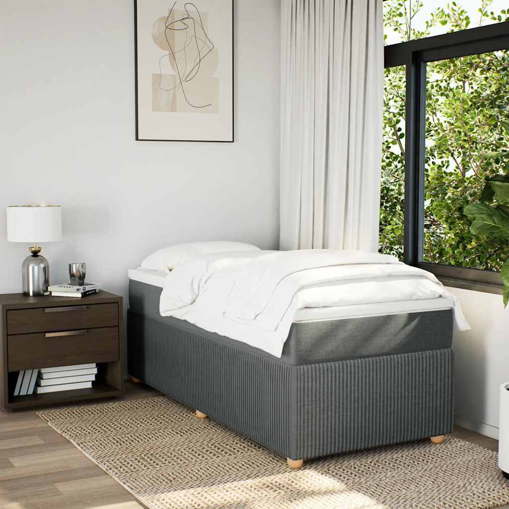 vidaXL Box Spring Bed with Mattress Dark Grey Twin XL Fabric