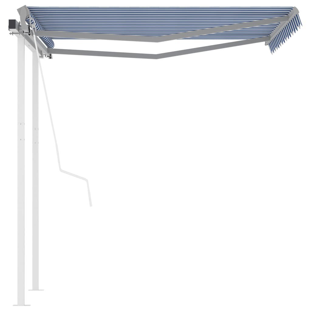 vidaXL Automatic Retractable Awning with Posts 3x2.5 m Blue&White