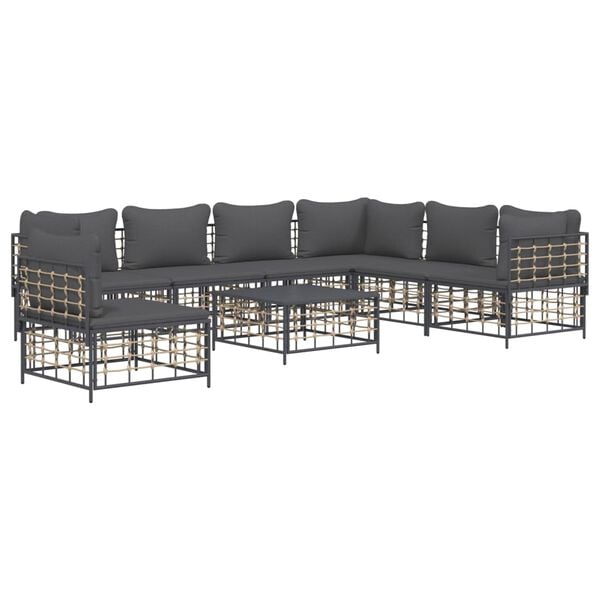 vidaXL 8 Piece Garden Lounge Set with Cushions Anthracite Poly Rattan