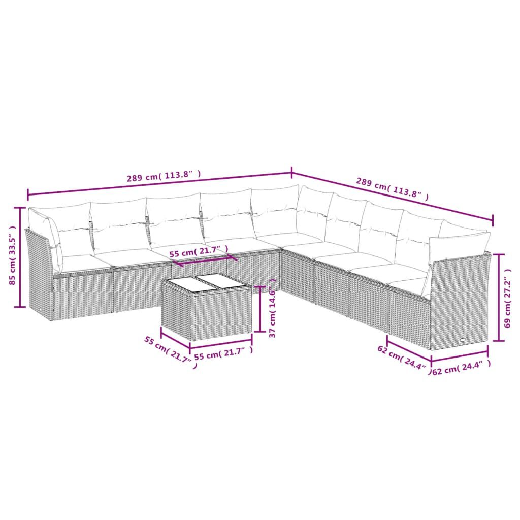 vidaXL 10 Piece Garden Sofa Set with Cushions Beige Poly Rattan