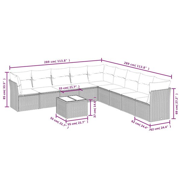 vidaXL 10 Piece Garden Sofa Set with Cushions Beige Poly Rattan