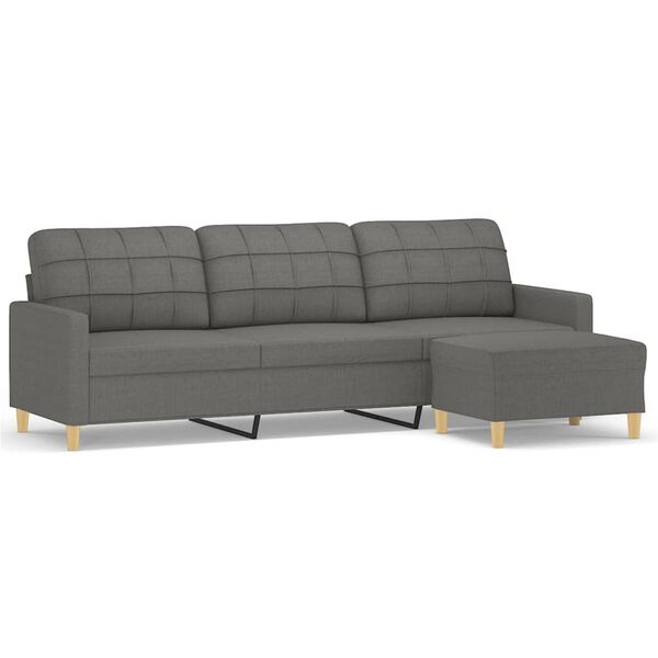 vidaXL 3-Seater Sofa with Footstool Dark Grey 210 cm Fabric