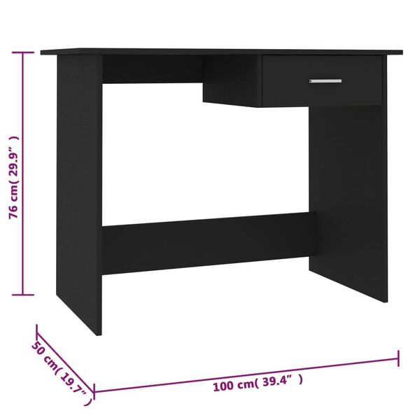 vidaXL Desk Black 100x50x76 cm Engineered Wood