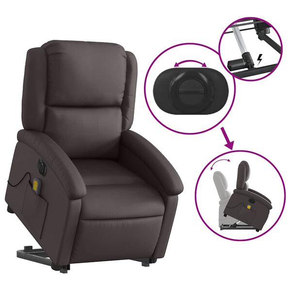 vidaXL Electric Stand up Massage Recliner Chair Dark Brown Real Leather