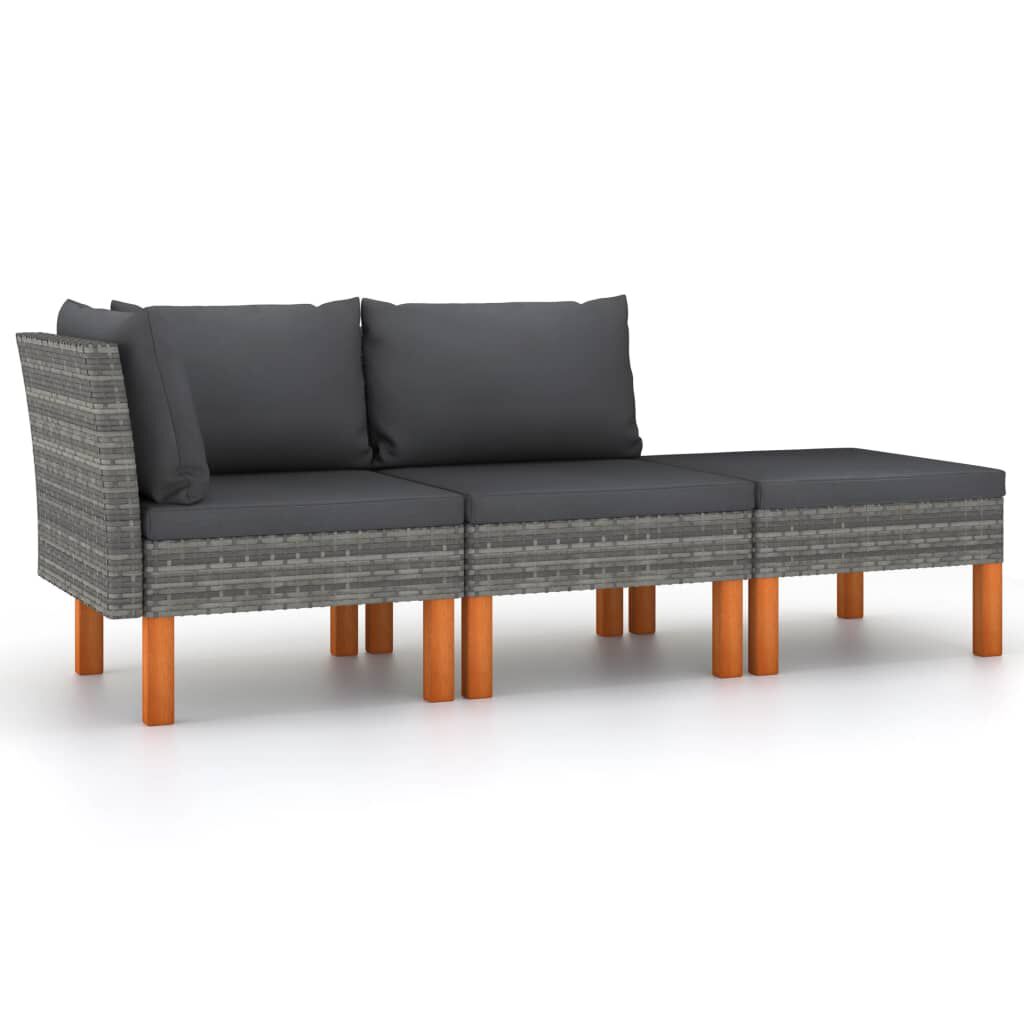vidaXL 3 Piece Garden Lounge Set Poly Rattan and Solid Eucalyptus Wood