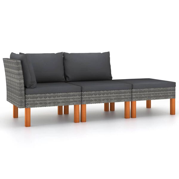 vidaXL 3 Piece Garden Lounge Set Poly Rattan and Solid Eucalyptus Wood