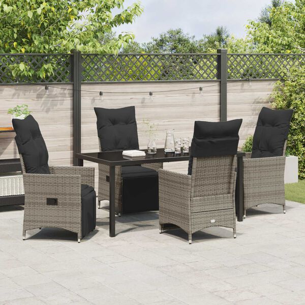 vidaXL Garden Dining Set with Cushion 5 pcs Grey Poly Rattan