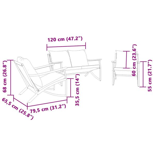 vidaXL 3 Piece Balcony Furniture Set with Cushions Black Steel