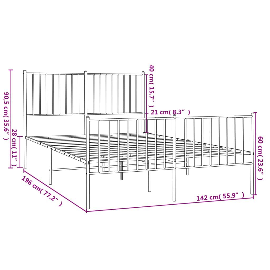 vidaXL Metal Bed Frame without Mattress with Footboard White 135x190cm