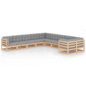 vidaXL 10 Piece Garden Lounge Set with Cushions Solid Pinewood