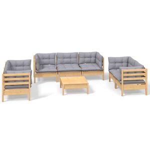 vidaXL 8 Piece Garden Lounge Set with Grey Cushions Solid Pinewood