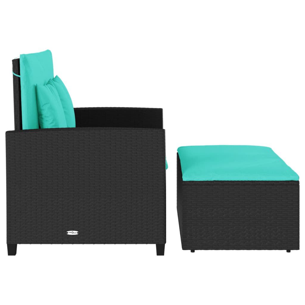 vidaXL Garden Sofa with Cushions 2-Seater Black Poly Rattan