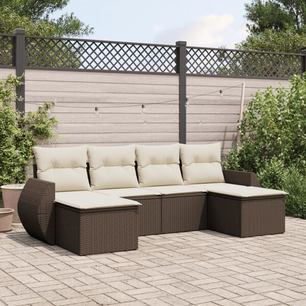 vidaXL 6 Piece Garden Sofa Set with Cushions Brown Poly Rattan