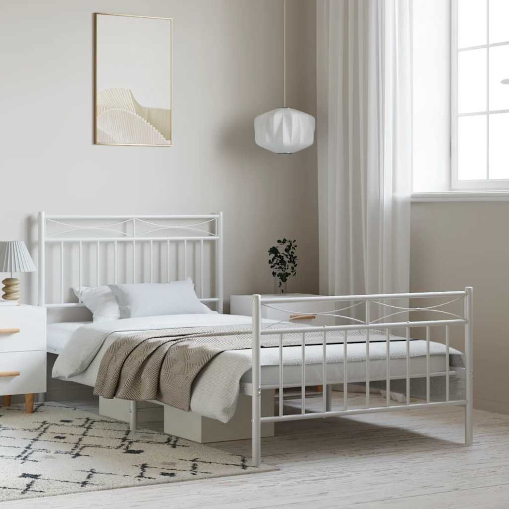 vidaXL Metal Bed Frame without Mattress with Footboard White 100x190cm