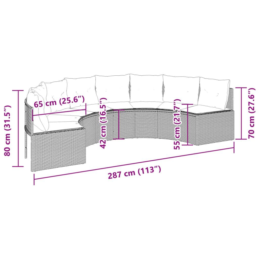 vidaXL Garden Sofa with Cushions Half-Round Grey Poly Rattan