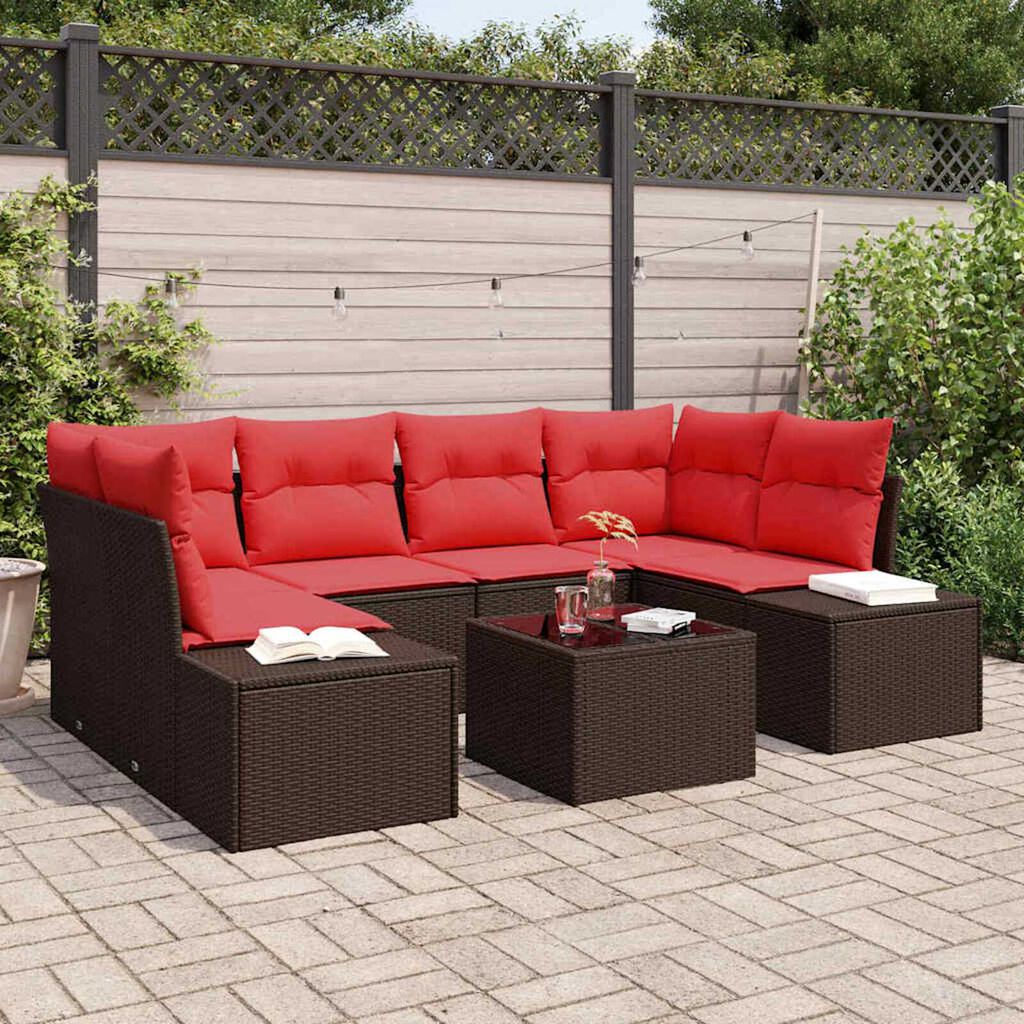 vidaXL Garden Sofa Set 7 pcs Brown Poly rattan