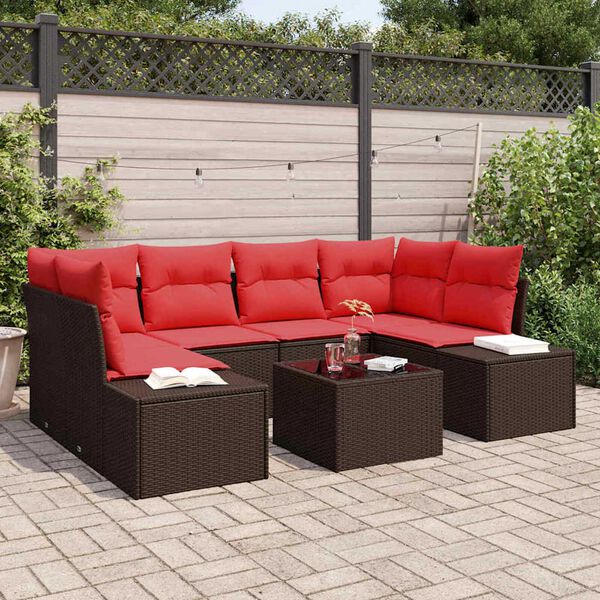 vidaXL Garden Sofa Set 7 pcs Brown Poly rattan