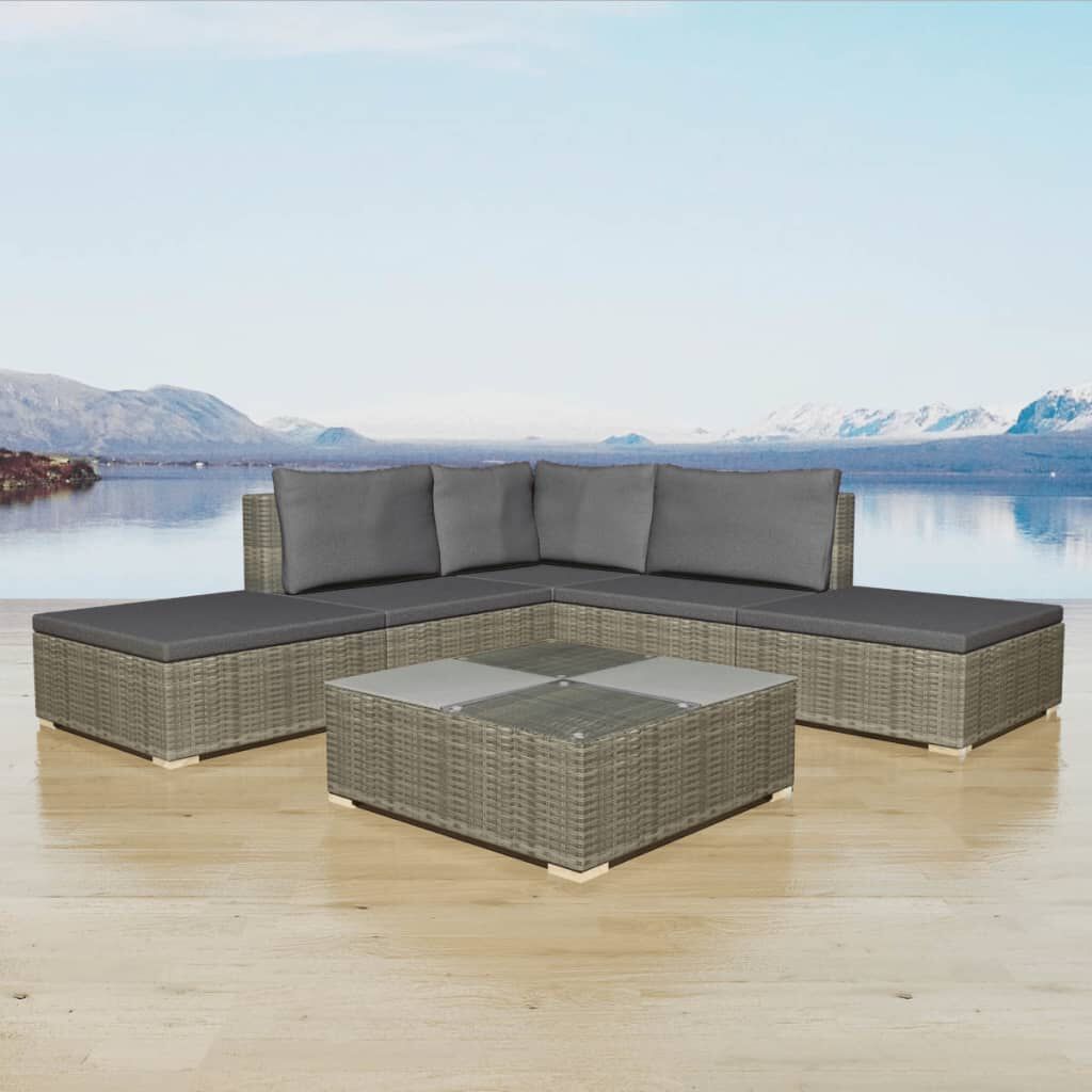 vidaXL 6 Piece Garden Lounge Set with Cushions Poly Rattan Grey
