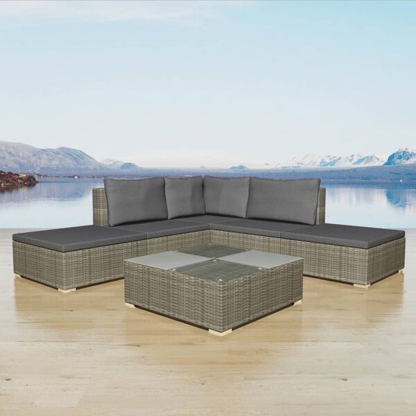 vidaXL 6 Piece Garden Lounge Set with Cushions Poly Rattan Grey