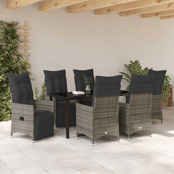 vidaXL Garden Dining Set with Cushion 7 pcs Grey Poly Rattan