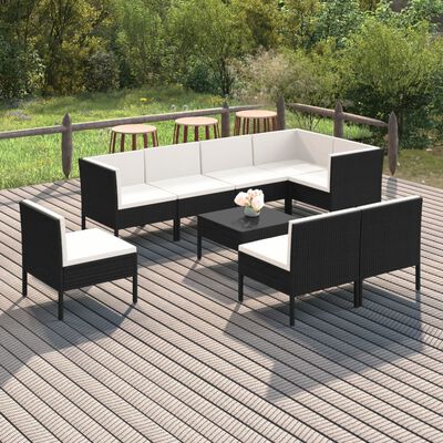 vidaXL 9 Piece Garden Lounge Set with Cushions Poly Rattan Black