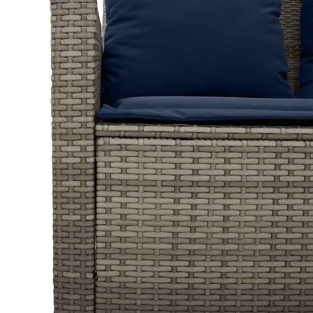 vidaXL Garden Sofa 3-Seater with Cushions&Table Grey Poly Rattan