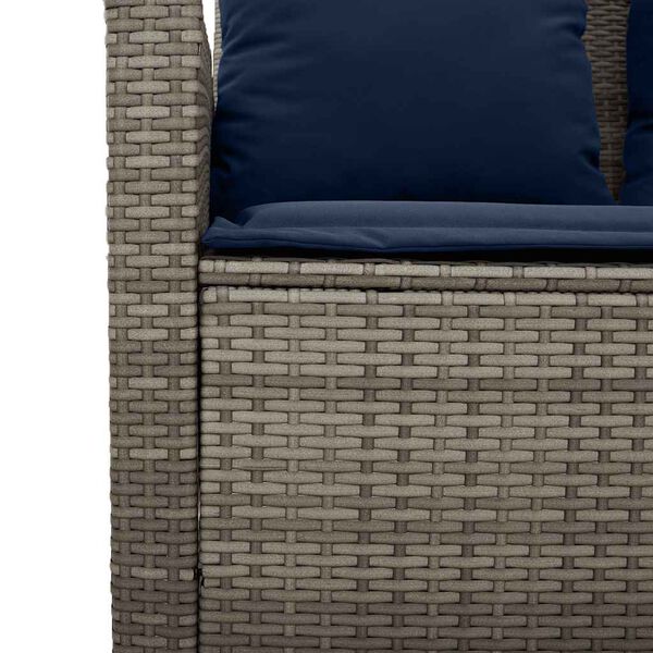 vidaXL Garden Sofa 3-Seater with Cushions&Table Grey Poly Rattan
