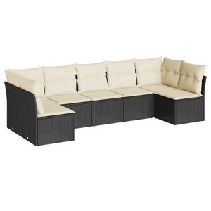 vidaXL 7 Piece Garden Sofa Set with Cushions Black Poly Rattan
