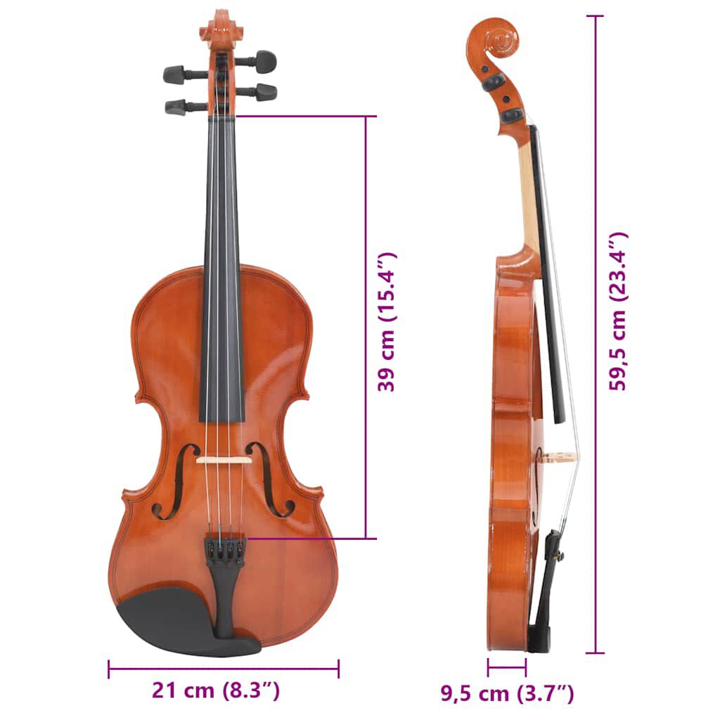 vidaXL Violin Full Set with Bow and Chin Rest Dark Wood 4/4