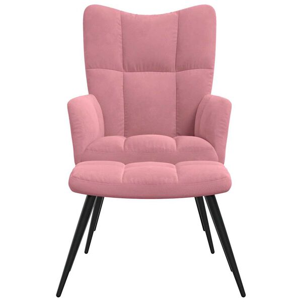 vidaXL Relaxing Chair with a Stool Pink Velvet