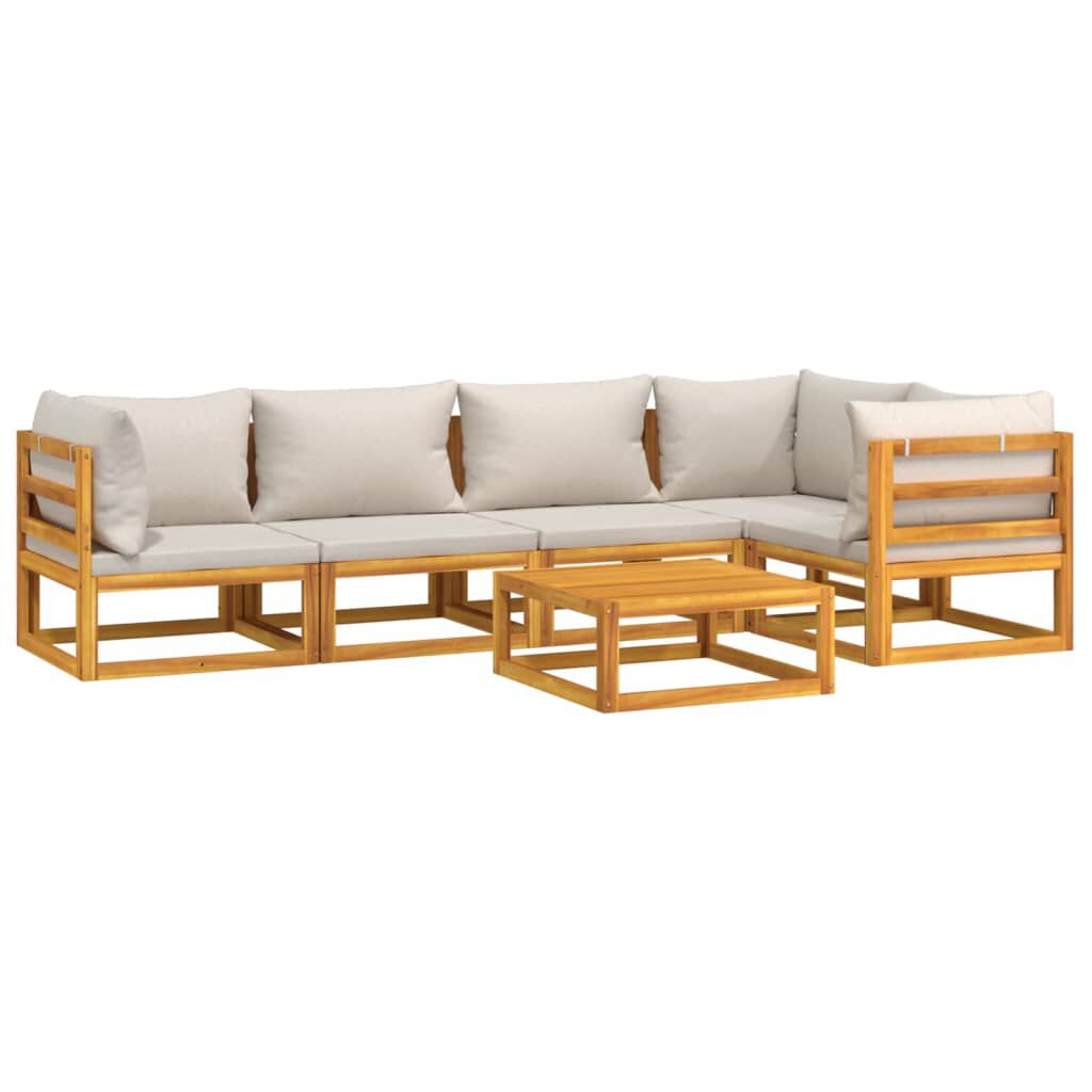 vidaXL 6 Piece Garden Lounge Set with Light Grey Cushions Solid Wood