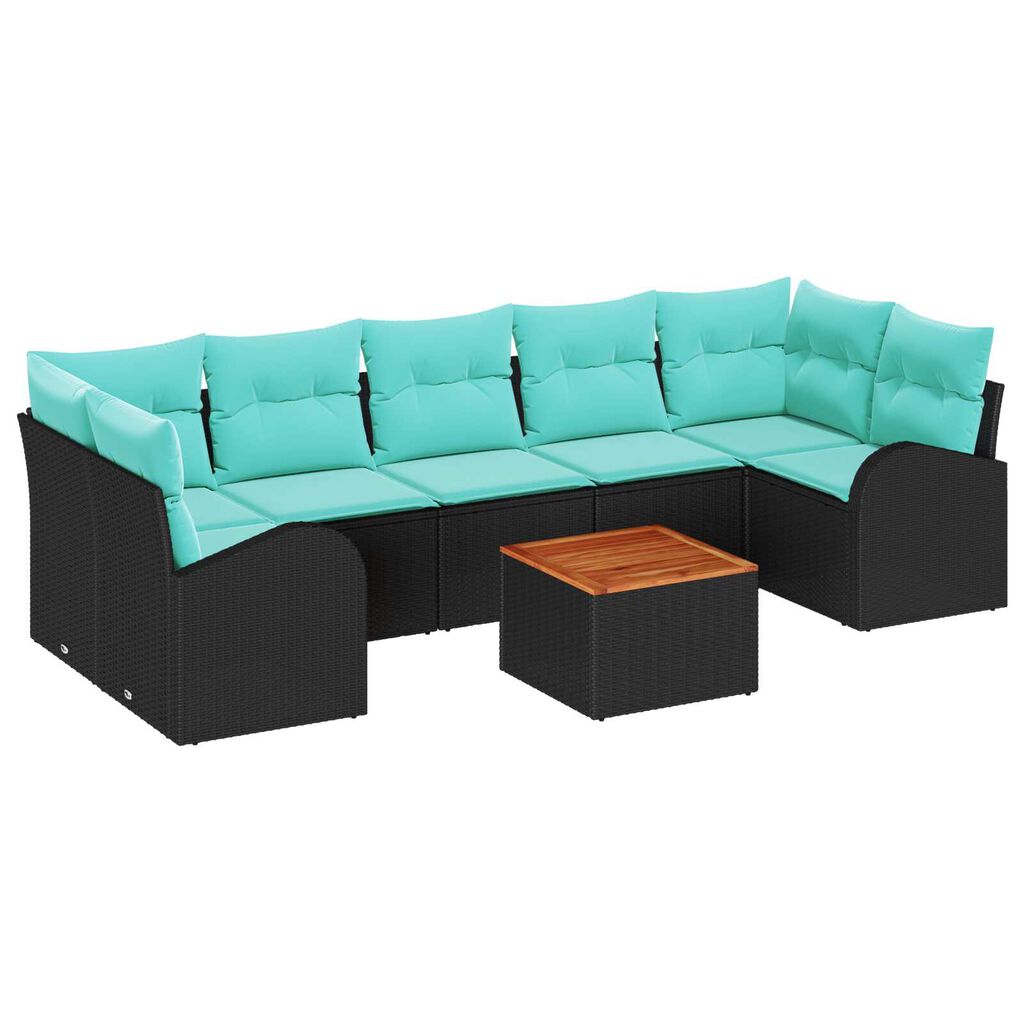 vidaXL 8 Piece Garden Sofa Set with Cushions Black Poly Rattan Acacia