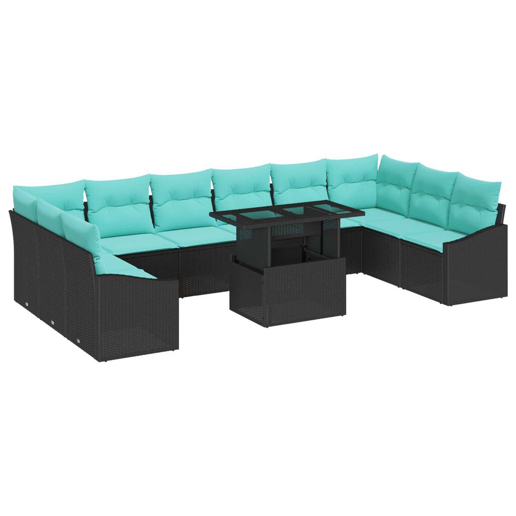 vidaXL 11 Piece Garden Sofa Set with Cushions Black Poly Rattan