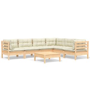 vidaXL 7 Piece Garden Lounge Set with Cream Cushions Solid Pinewood