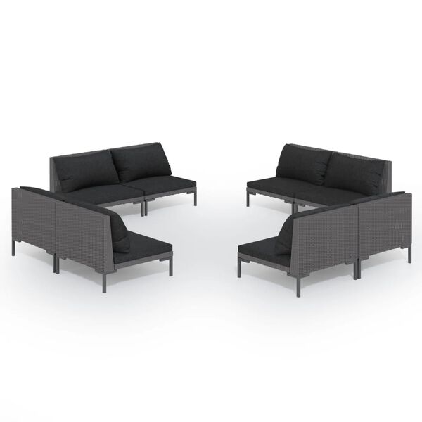 vidaXL 8 Piece Garden Lounge Set with Cushions Poly Rattan Dark Grey