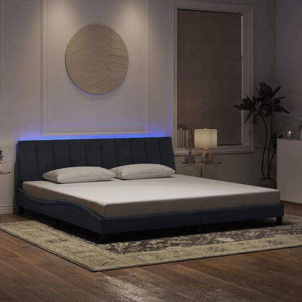vidaXL Bed Frame with LED without Mattress "Hanko" Dark Grey 193x203 cm Velvet