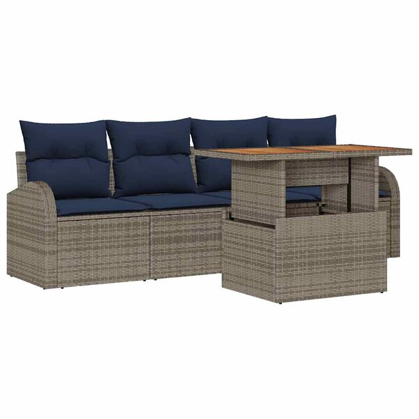 vidaXL Garden Sofa Set with Cushion Manual 5 pcs Grey and navy blue