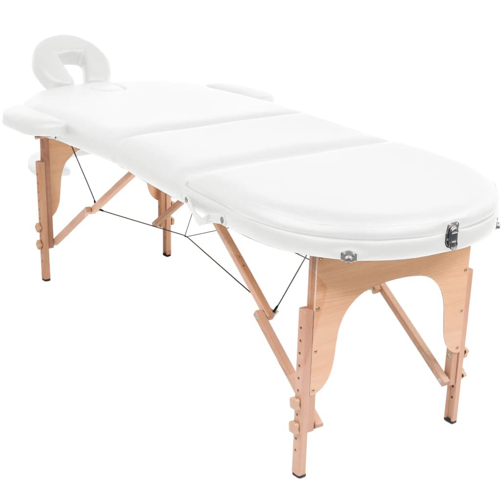 vidaXL Folding Massage Table 4 cm Thick with 2 Bolsters Oval White