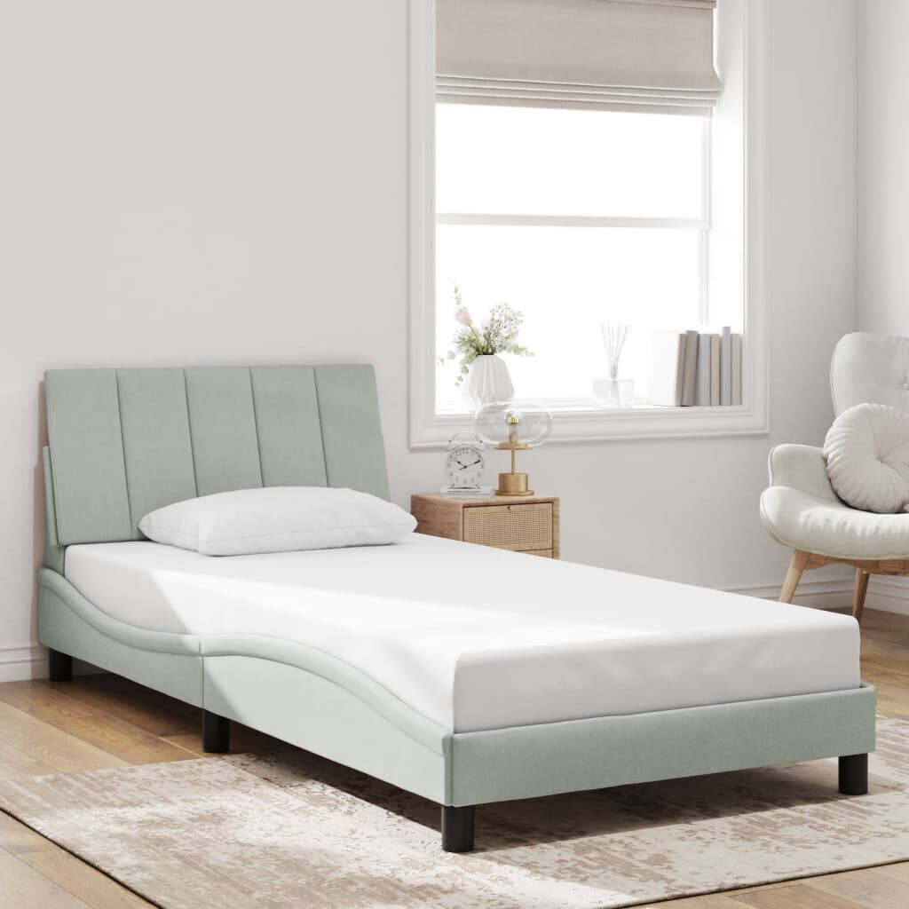 vidaXL Bed Frame without Mattress Light Grey 100x190 cm Velvet