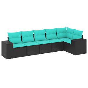 vidaXL 6 Piece Garden Sofa Set with Cushions Black Poly Rattan