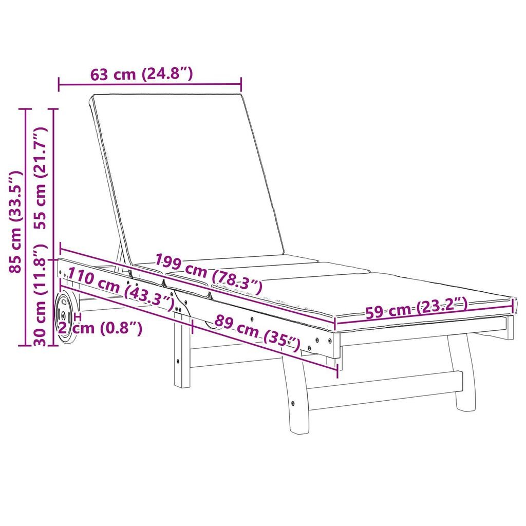 vidaXL Sun Lounger 2 pcs Brown 63 x 199 x 85cm Solid Acacia wood