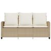 vidaXL Garden Sofa 3-Seater with Cushions&Table Beige Poly Rattan