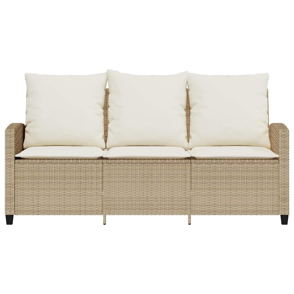 vidaXL Garden Sofa 3-Seater with Cushions&Table Beige Poly Rattan