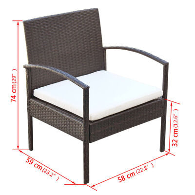vidaXL 4 Piece Garden Lounge Set with Cushions Poly Rattan Brown