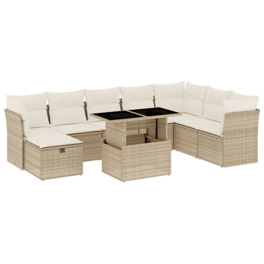 vidaXL 9 Piece Garden Sofa Set with Cushions Beige Poly Rattan