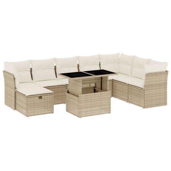 vidaXL 9 Piece Garden Sofa Set with Cushions Beige Poly Rattan