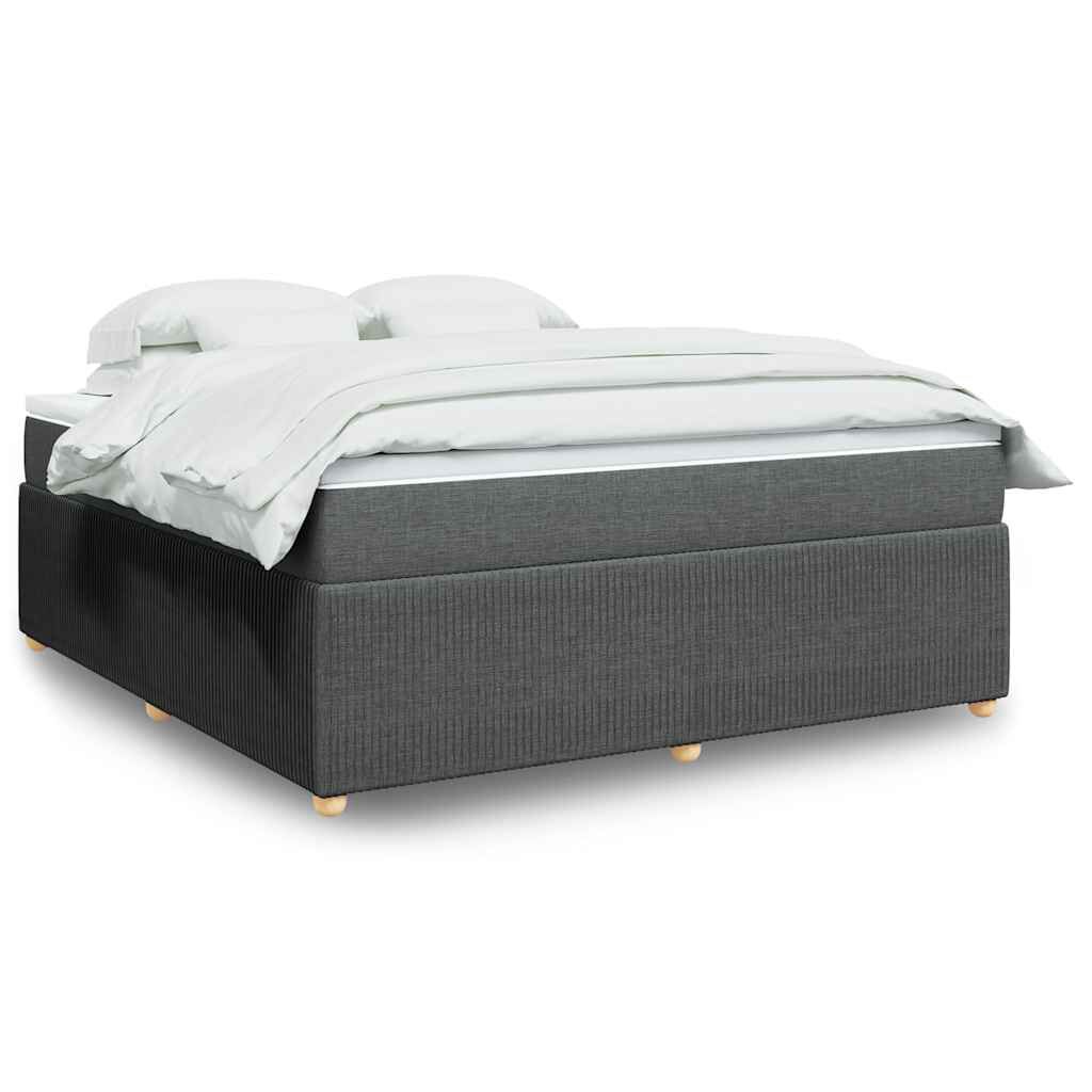 vidaXL Box Spring Bed with Mattress Dark Grey King Fabric