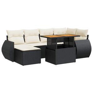 vidaXL 7 Piece Garden Sofa Set with Cushions Black Poly Rattan