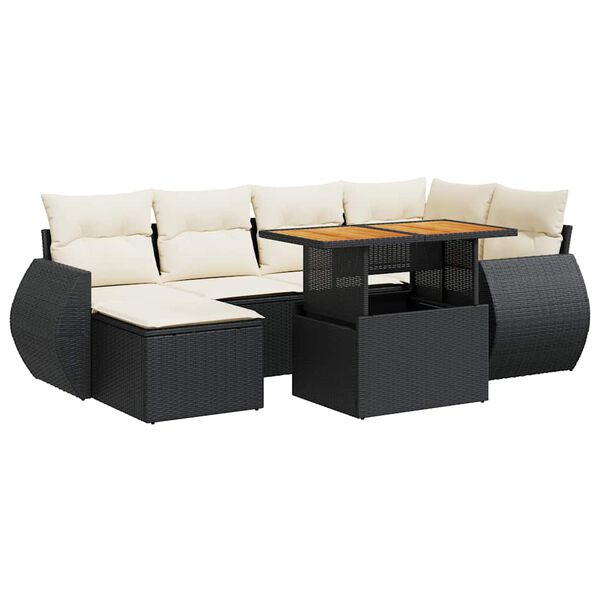 vidaXL 7 Piece Garden Sofa Set with Cushions Black Poly Rattan