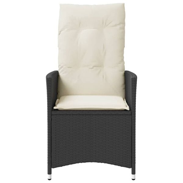 vidaXL Reclining Garden Chair with Cushions Black Poly Rattan